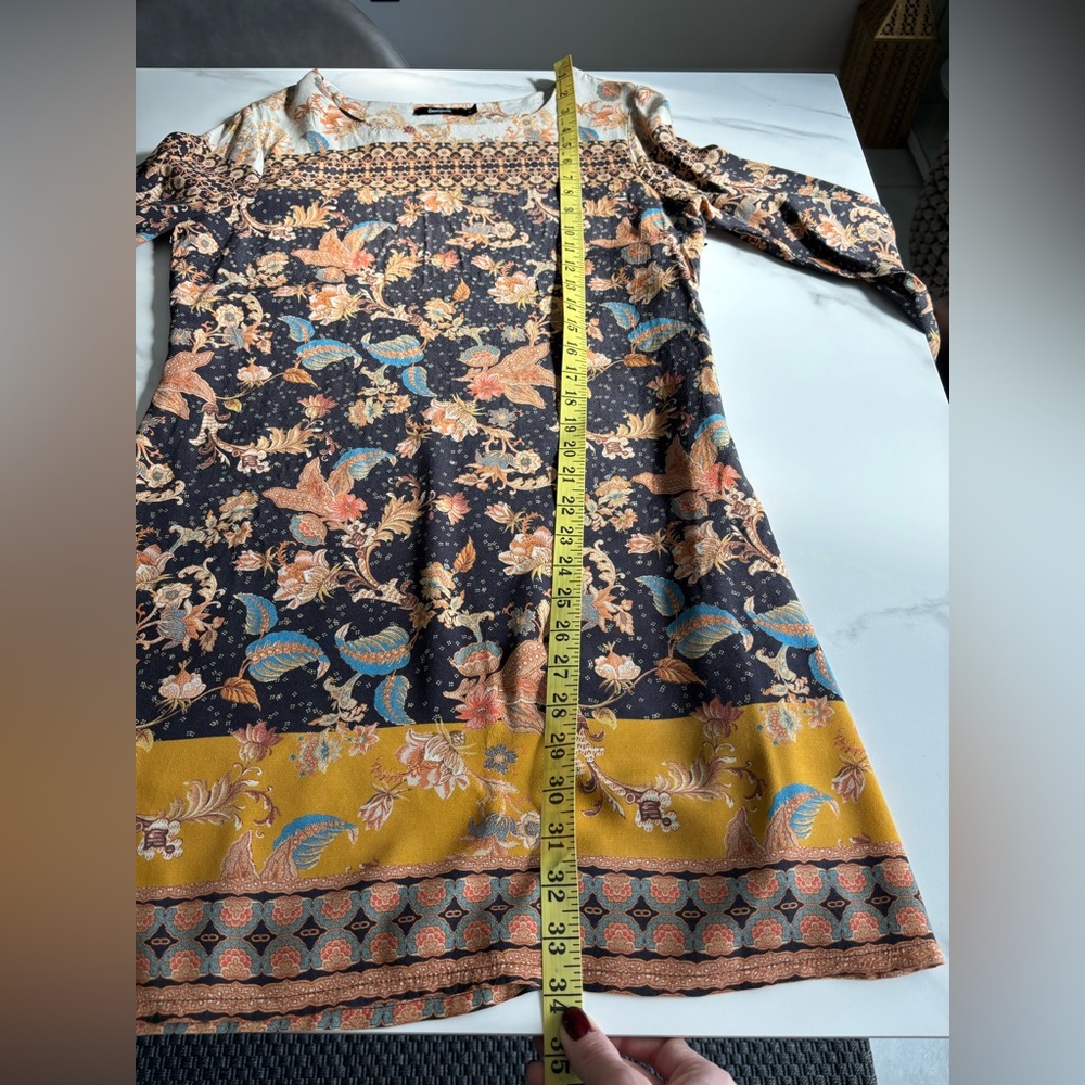 Desigual Floral Print Shift Dress in Black and Mustard Sz S - Picture 8 of 10